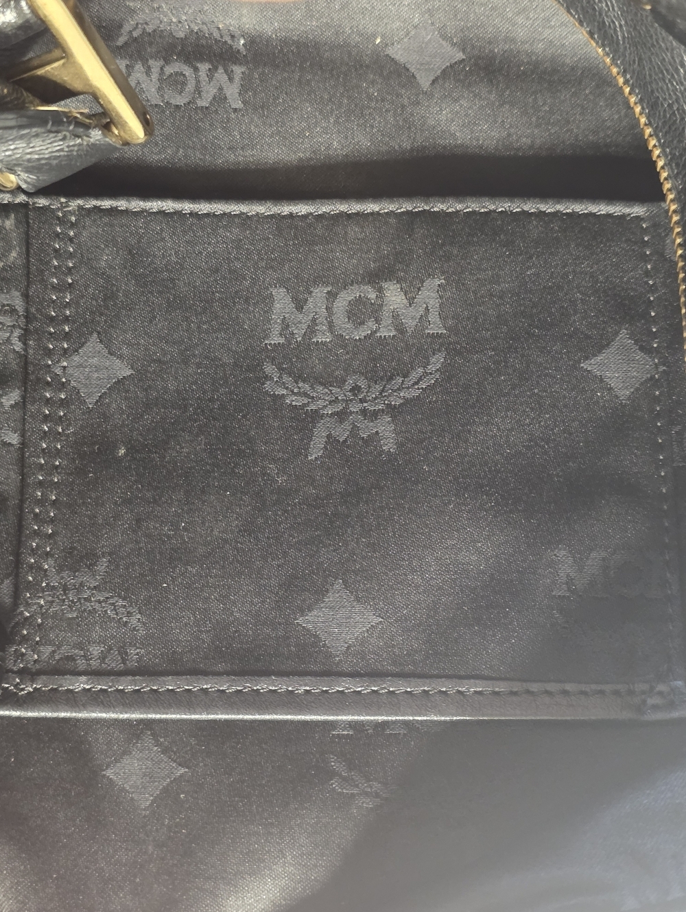 MCM Boston Bag With Gold Hardware Classic Black Leather Dome Satchel Handbag - Picture 12 of 15